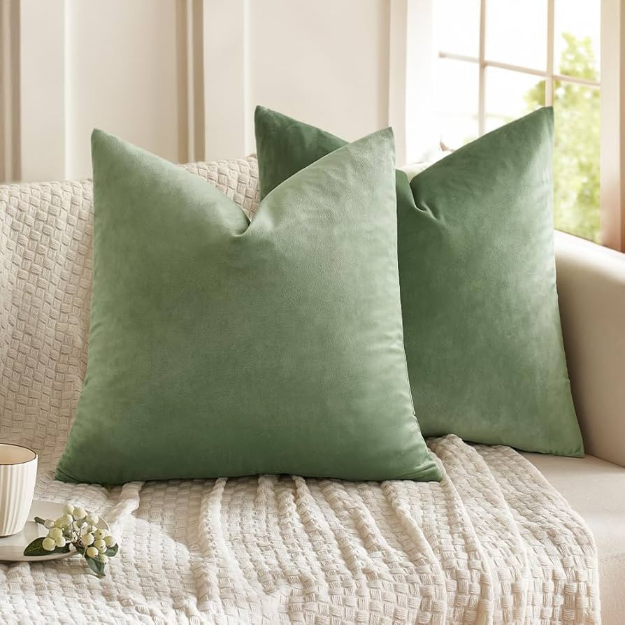 MIULEE Pack of 2 Sage Green Pillow Covers 20x20 Inch Decorative Velvet Throw Pillow Covers Modern... | Amazon (US)