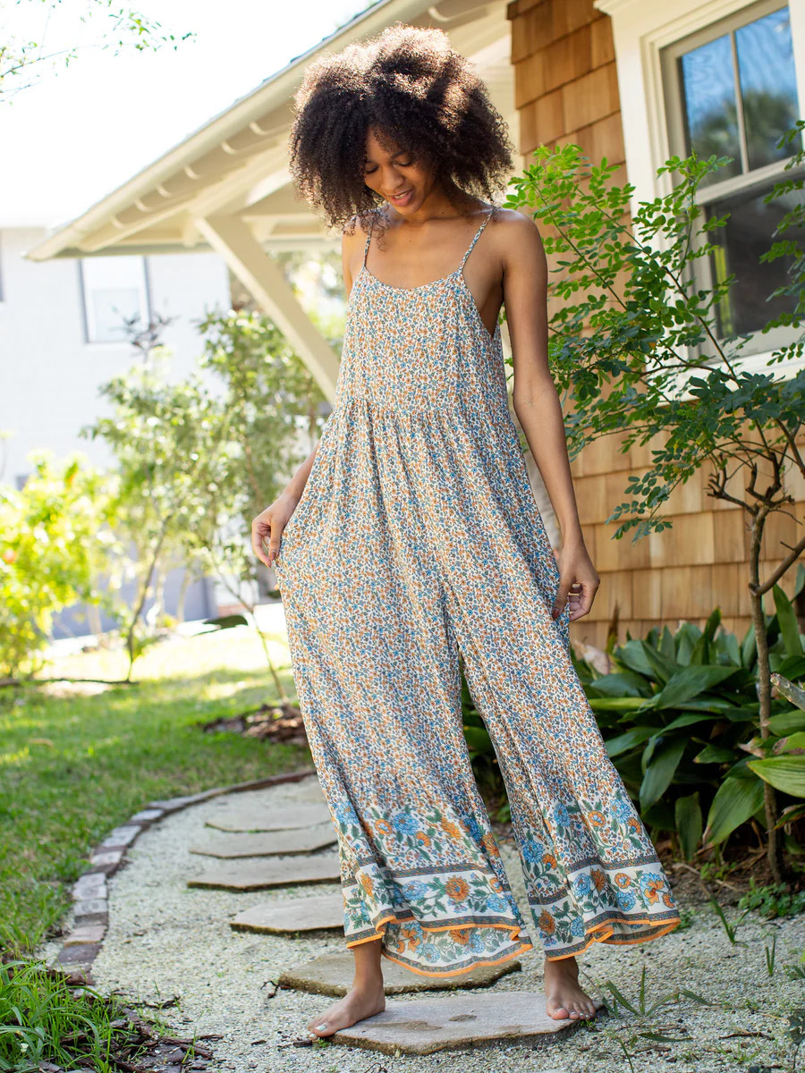 Zoe Wide-Leg Jumpsuit - Cream Floral Border | Natural Life