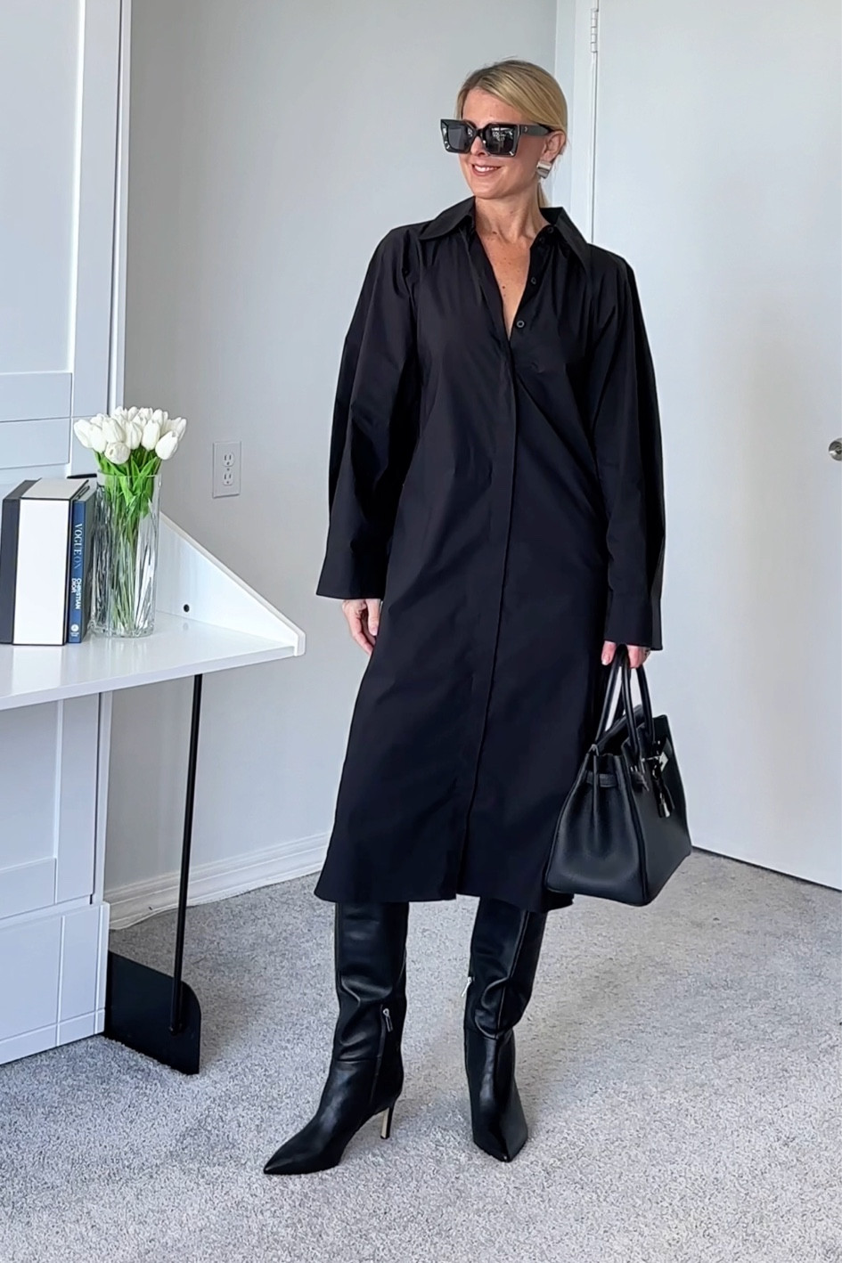 The boots.   I'm a 7-7.5.    The 7 is the correct size.    They also have a narrow and regular calf.   

Dress true to size 

#LTKover40 #LTKworkwear #LTKSeasonal