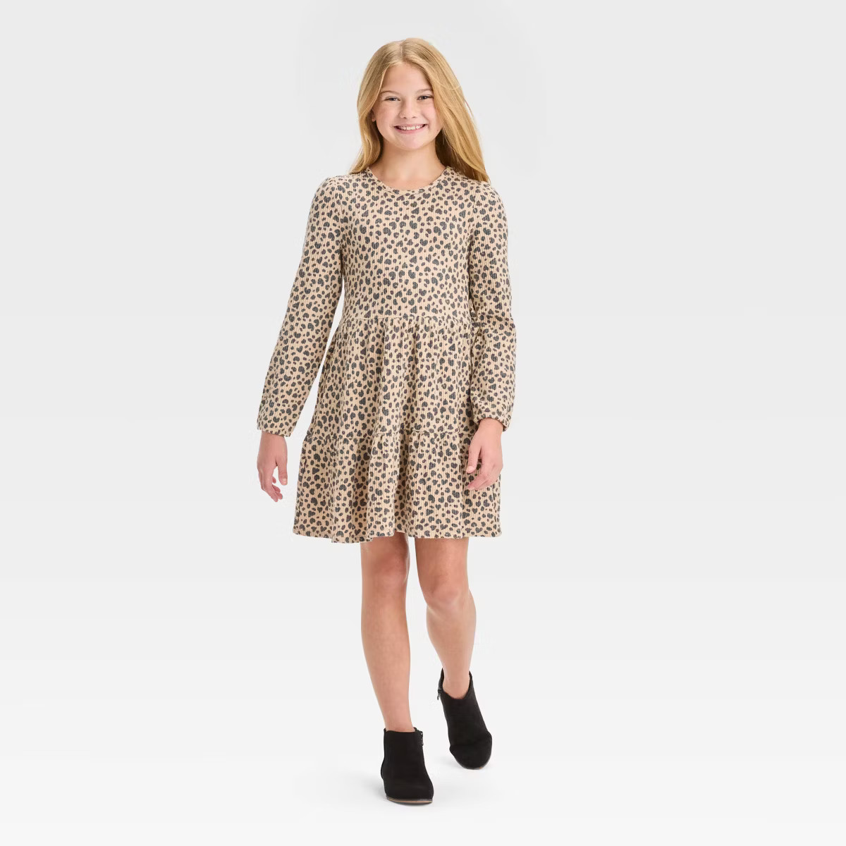 Girls' Long Sleeve Cozy Tiered Dress - Cat & Jack™ | Target