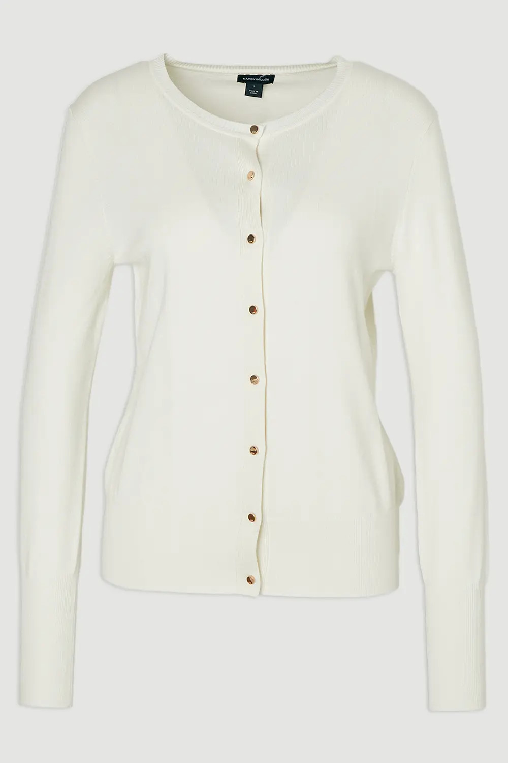 Ivory Forever Viscose Blend Popper Knitted Cardigan | Karen Millen USA | Karen Millen
