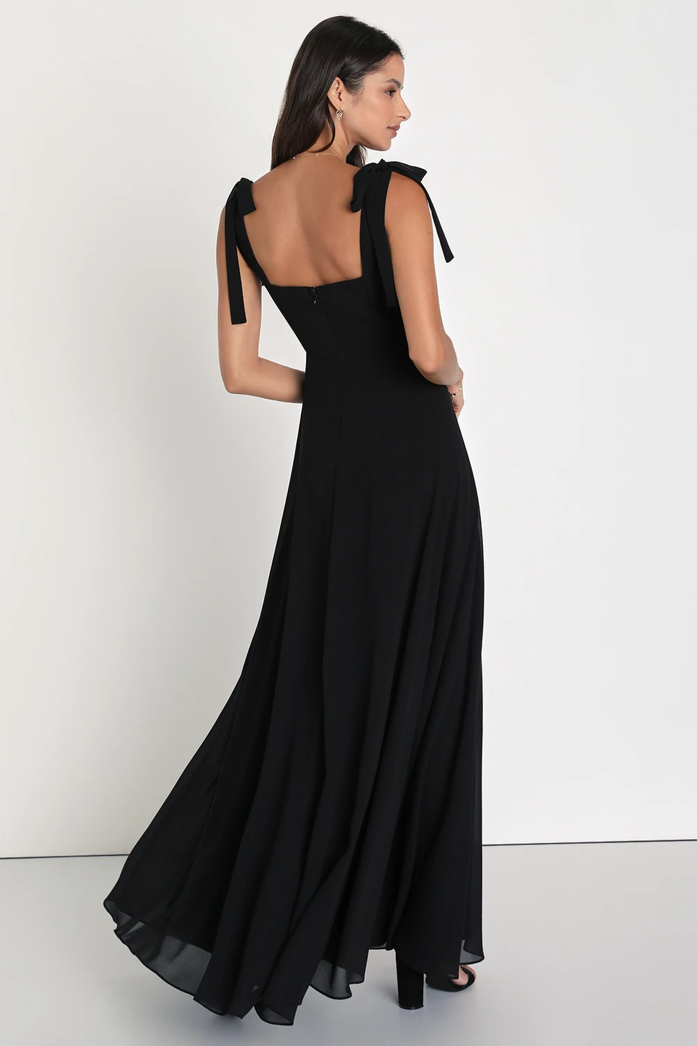 Love Me Forever Black Tie-Strap Square Neck Maxi Dress | Lulus (US)