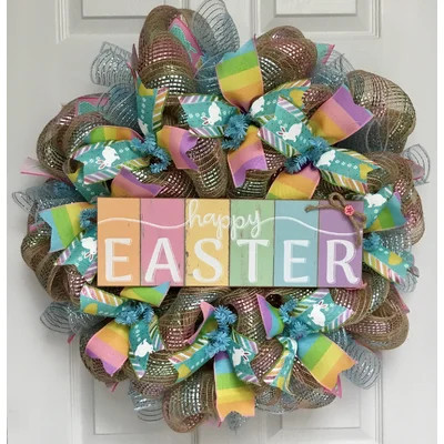 Happy Easter Wreath with Pastel Block Letters | Wayfair North America