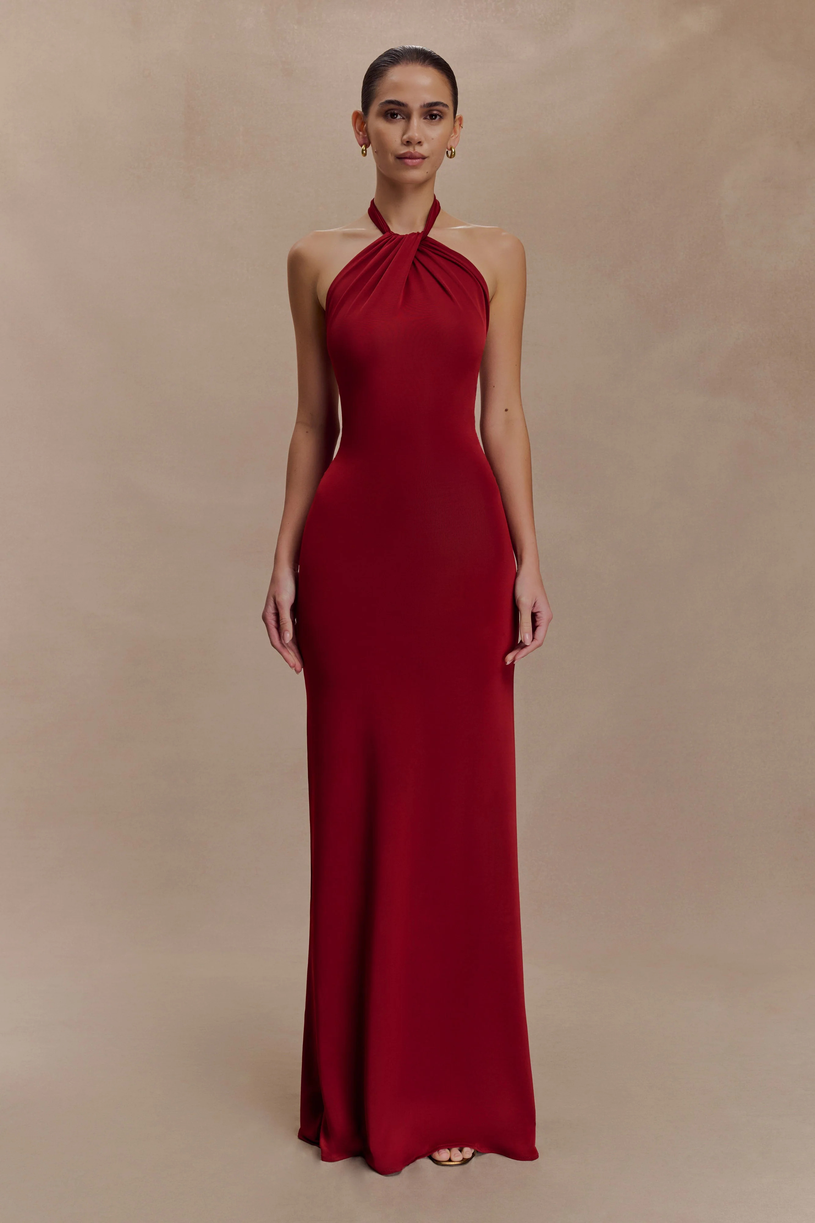 Elyna Slinky Halter Maxi Dress - Deep Red | MESHKI US