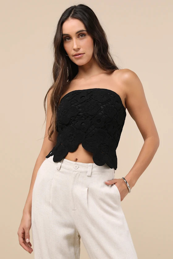 Envied Attitude Black Crochet Strapless Crop Top | Lulus