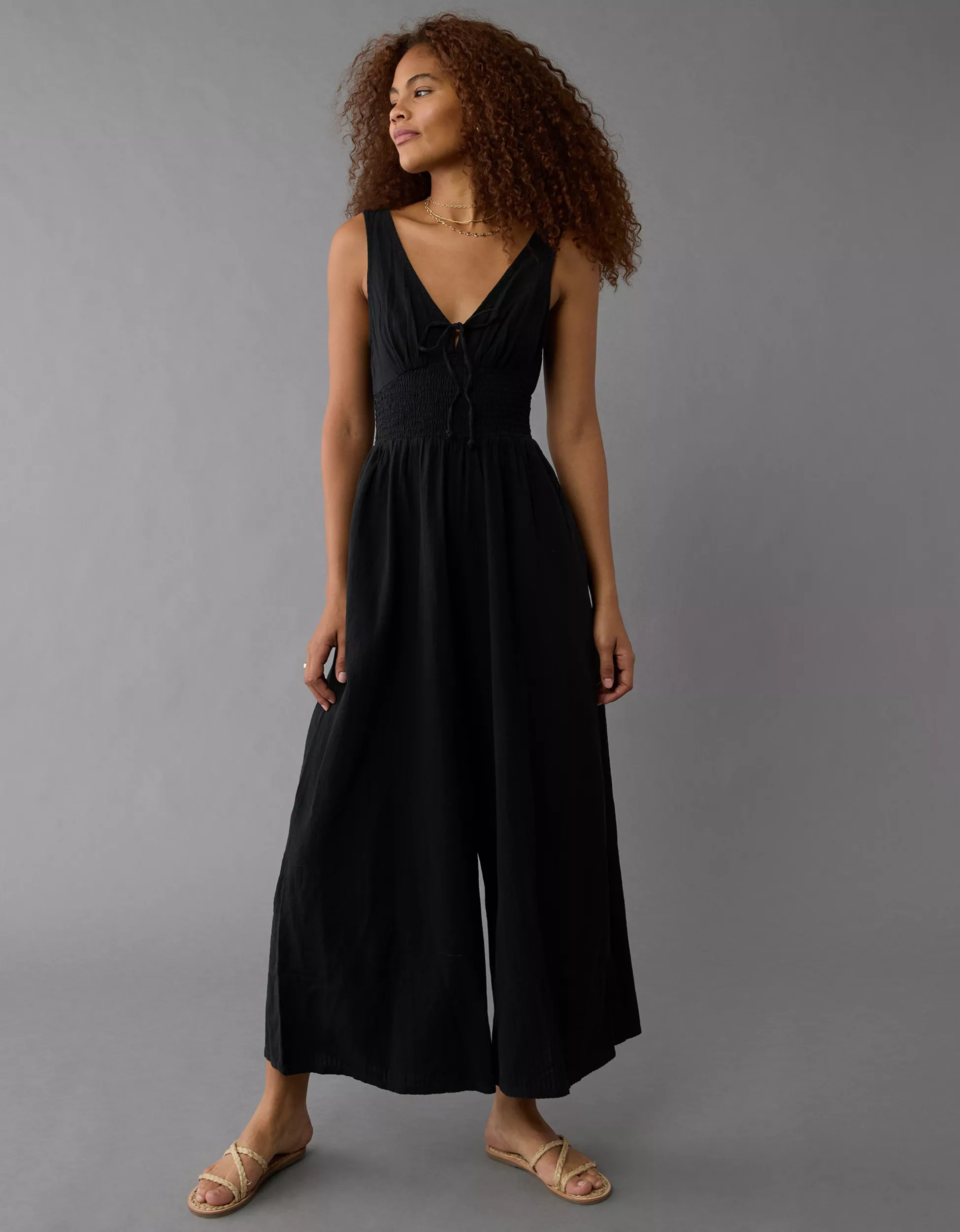 AE Smocked V-Neck Jumpsuit | American Eagle Outfitters (US & CA)