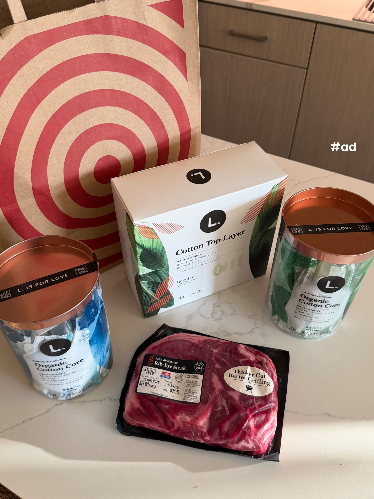 #ad day 1 of my period = survival mode and my man understood the assignment 🥹 he came home stocked with all my period essentials — steak and @thisislperiod pads + tampons because he knows i only use products with ingredients i feel good about. you can grab them at @target #targetpartner