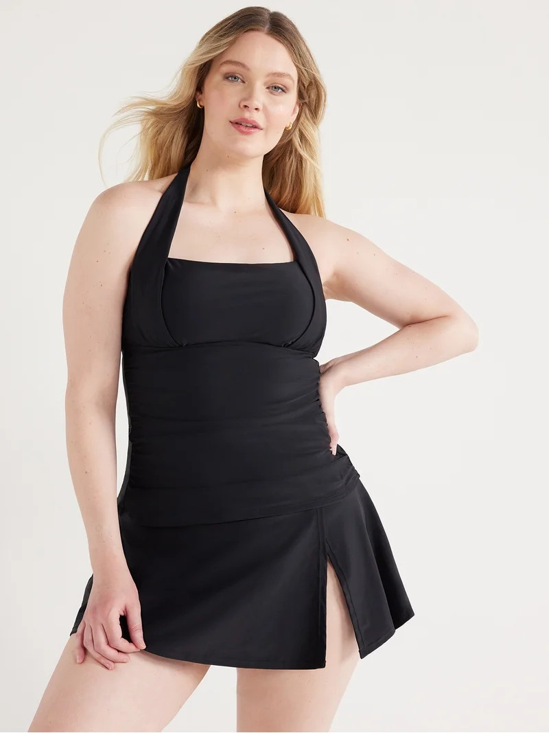 Time and Tru Women's and Women's Plus Halter Tankini and Black Swim Skirt Set, 2-Piece, Sizes S-3... | Walmart (US)