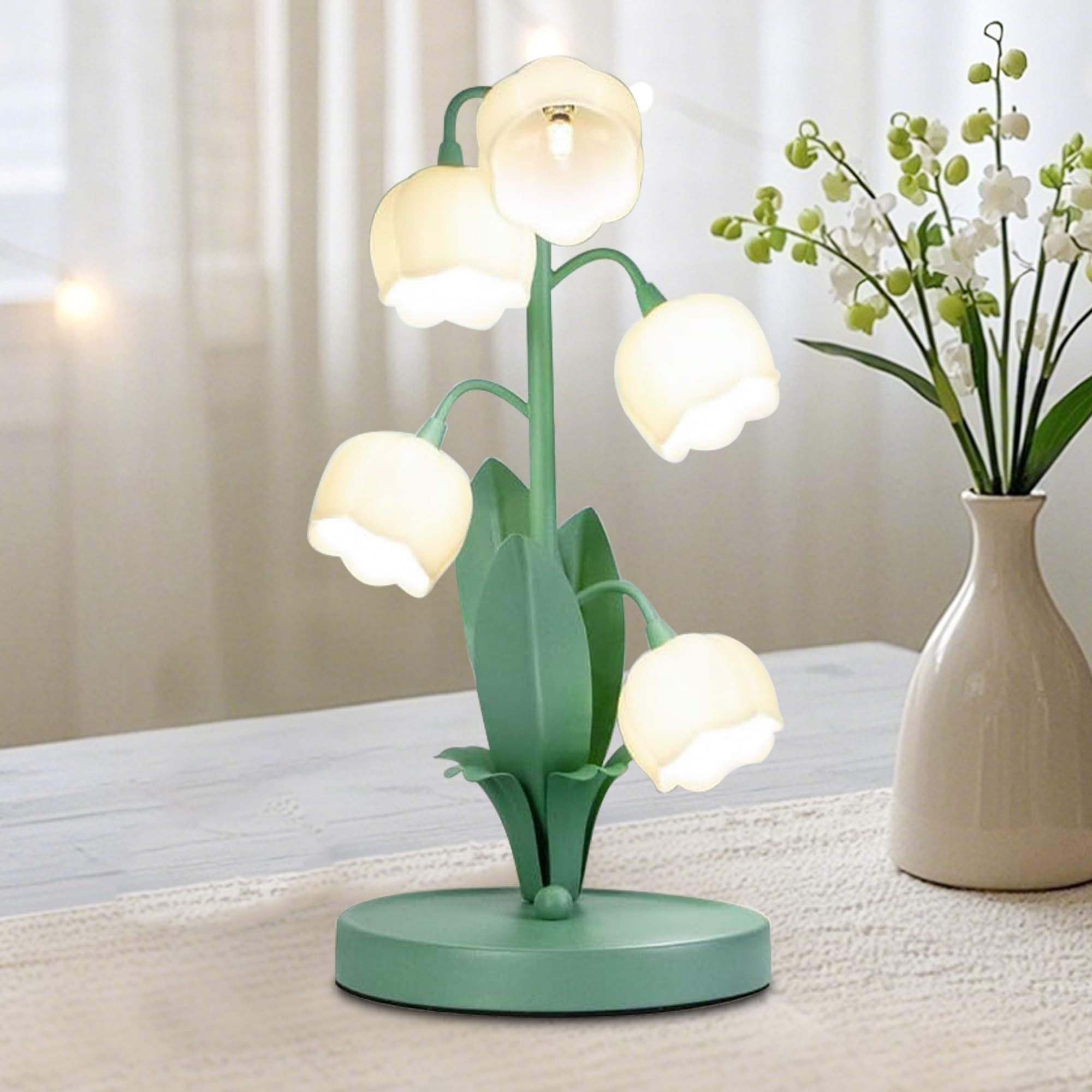 Flower Table Lamp,Green LED Floral Vintage Desk Lamp,5 Lily of The Valley Bedside Lights,3 Color ... | Amazon (US)