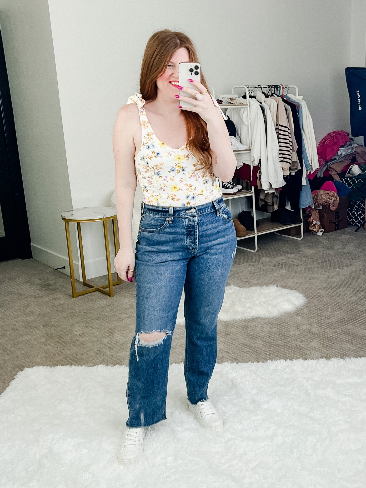 Old navy outfit all on sale! Love this floral bodysuit wearing size medium. Size 8 in jeans. Old navy jeans. Straight leg jeans. 

#LTKunder50 #LTKSeasonal #LTKsalealert