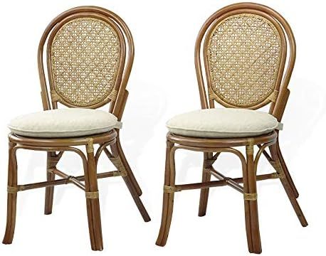 Set of 2 Denver Dining Side Chairs with Cream Cushions Handmade Design ECO Natural Wicker Rattan,... | Amazon (US)