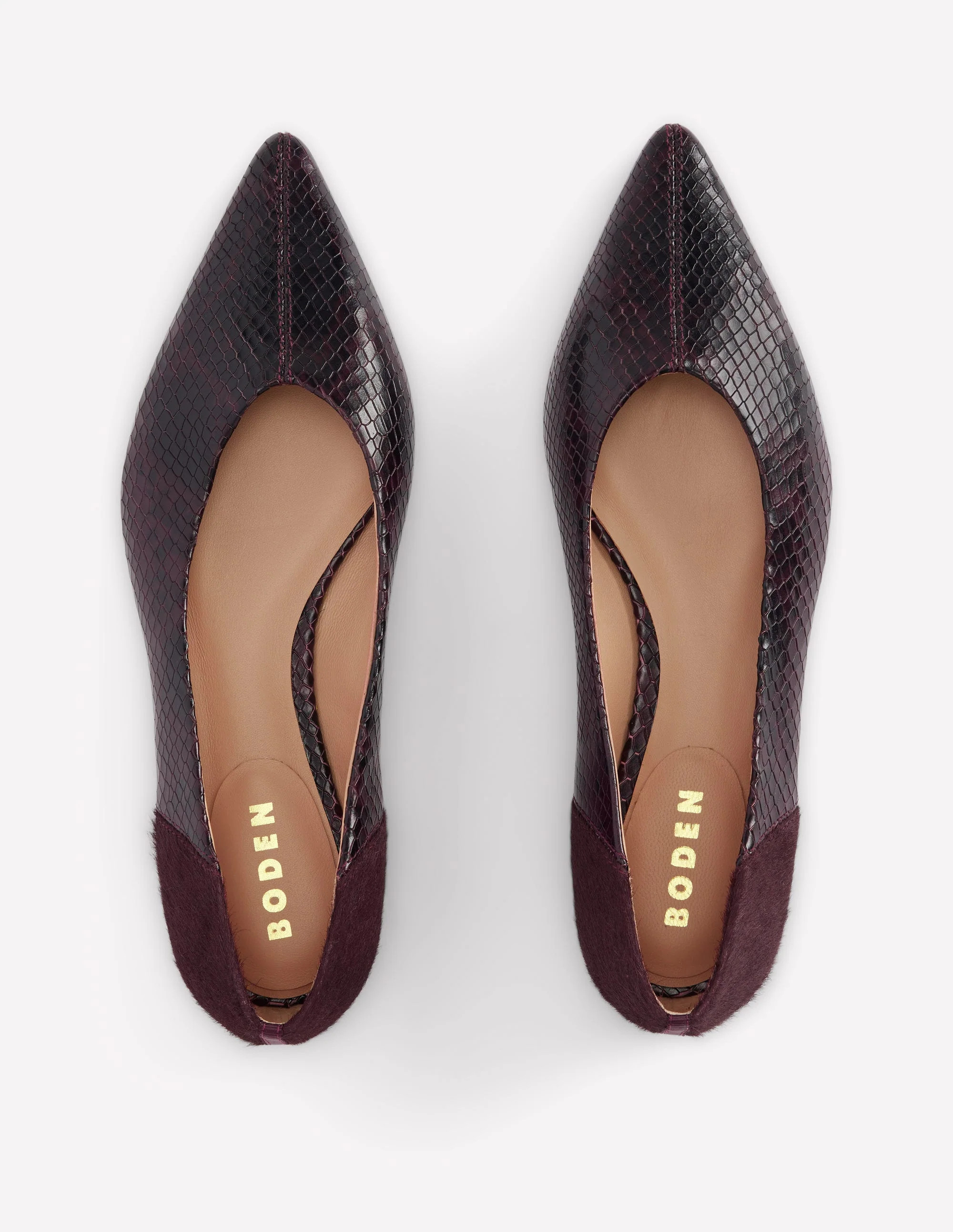 Nigella Pointed Toe Flats-Oxblood Snake Print | Boden UK