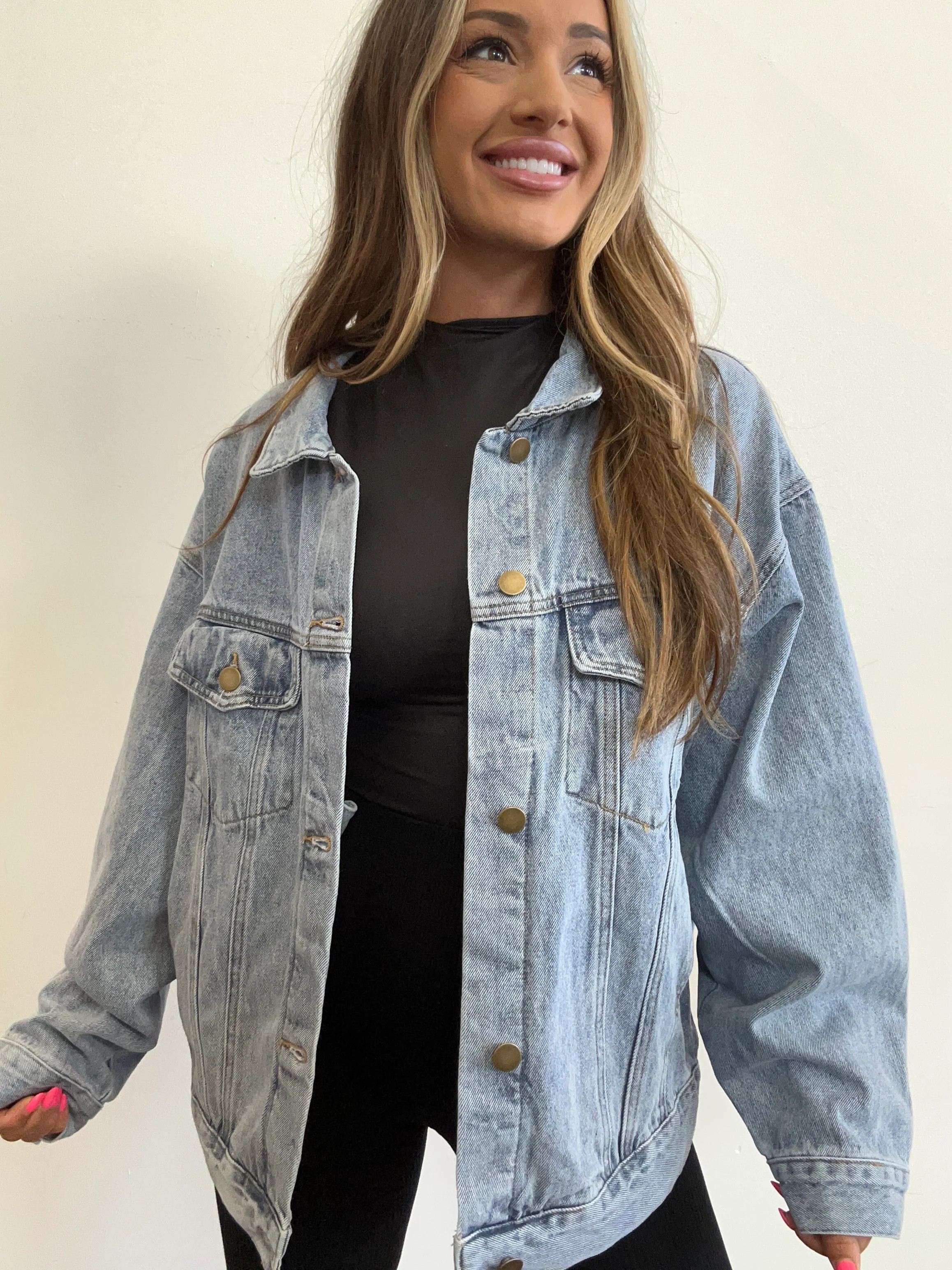 Feeling Groovy Boxy-Cut Denim Jacket | Willow Boutique