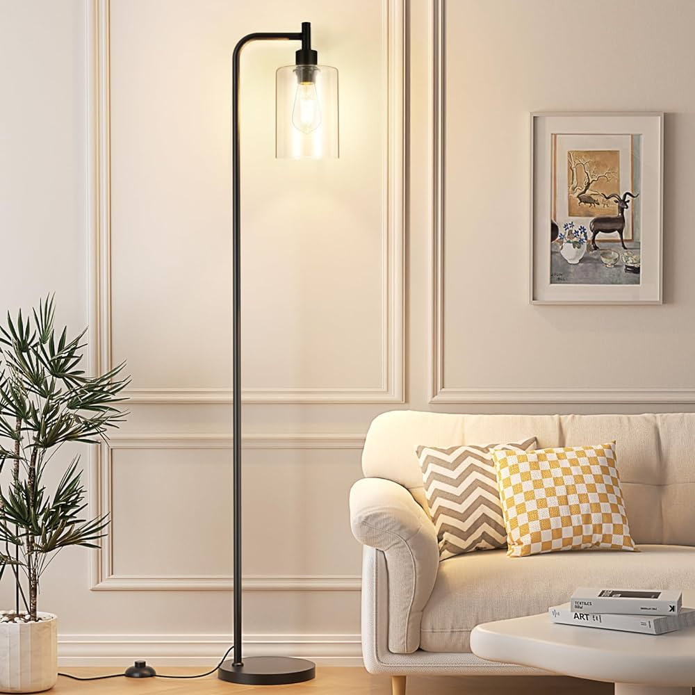Floor Lamp with Glass Shade - Industrial, Black, LED Bulbs, Foot Pedal Switch, Easy Assembly | Amazon (US)