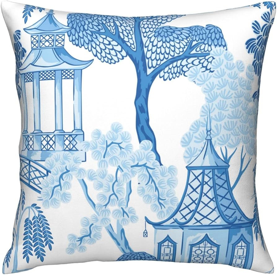 VARUN Vintage Chinese Pagoda Trees Throw Pillow Covers Floral Seamless Pattern Blue Chinoiserie H... | Amazon (US)