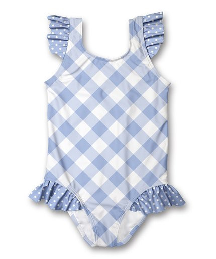 Millie Loves Lily Periwinkle & White Gingham Ruffle-Accent One-Piece - Infant & Girls | Zulily