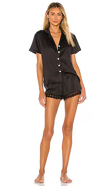 Flora Nikrooz Victoria Charmeuse Notch Short Set in Black from Revolve.com | Revolve Clothing (Global)