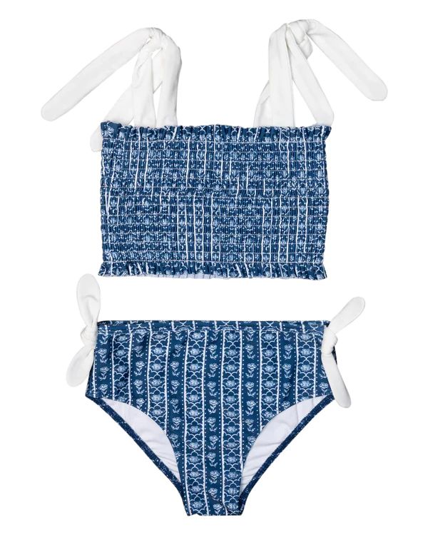 Navy Floral Block Print Bikini | Smockingbird Kids