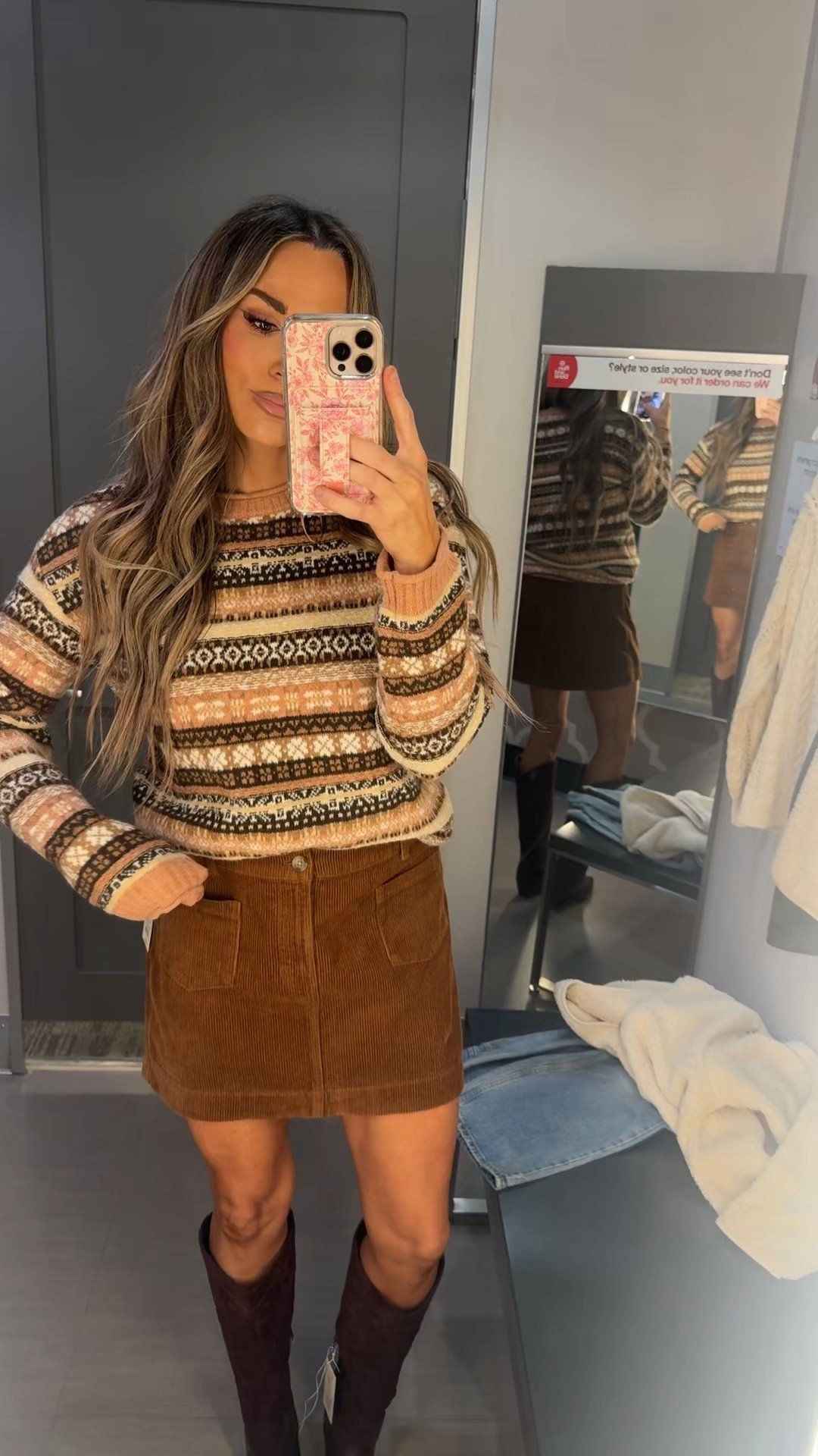 Sweater on sale for $21 size xs 
Skirt on sale for $17