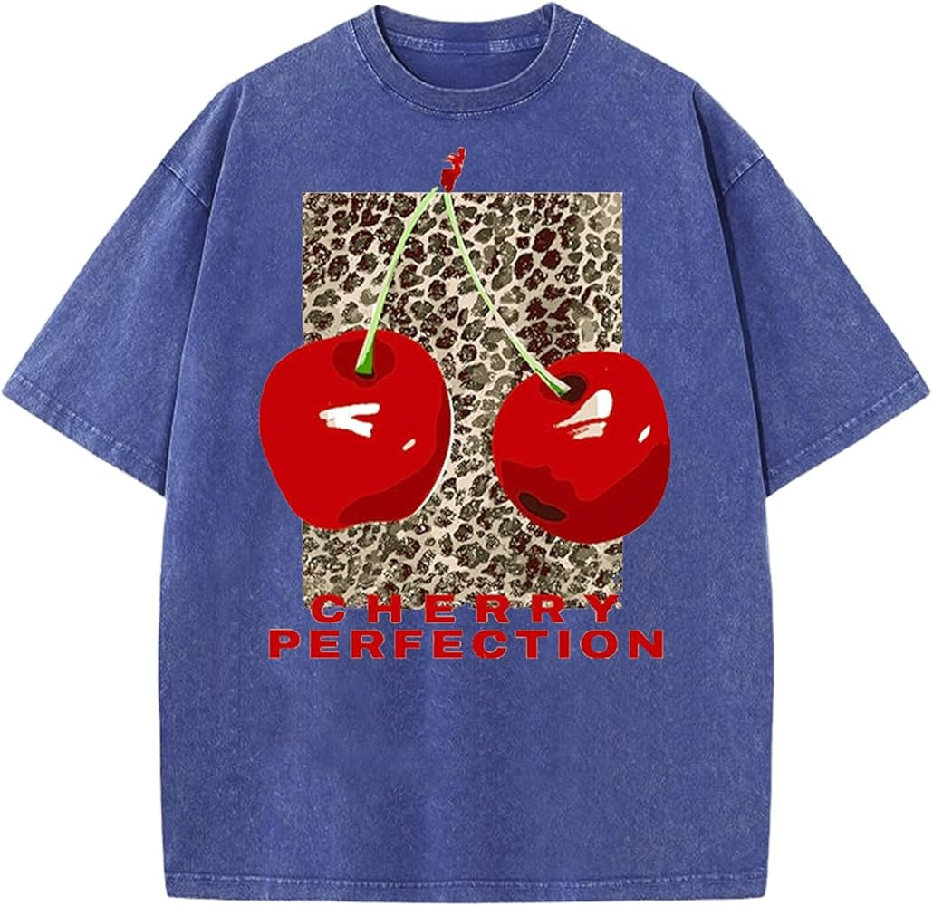 Camisetas gráficas de gran tamaño para mujer, camisetas de cerezas, lavadas, estilo vintage, ca... | Amazon (US)