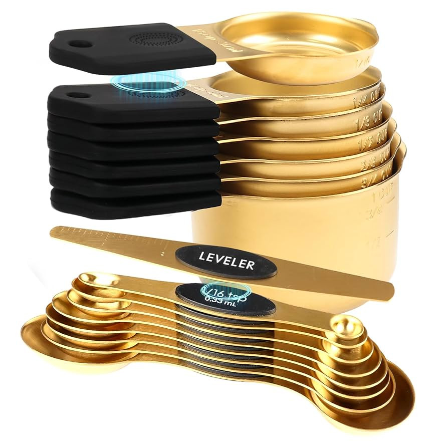 16-Piece Stainless Steel Measuring Cups and Spoons Set, Strong Magnetic Nesting Design 7 Cups 8 S... | Amazon (US)