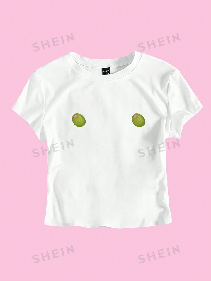 SHEIN EZwear Women's Summer Round Neck Short Sleeve Casual T-Shirt With Printed Pattern | SHEIN