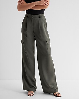 High Waisted Satin Cargo Trouser Pant | Express