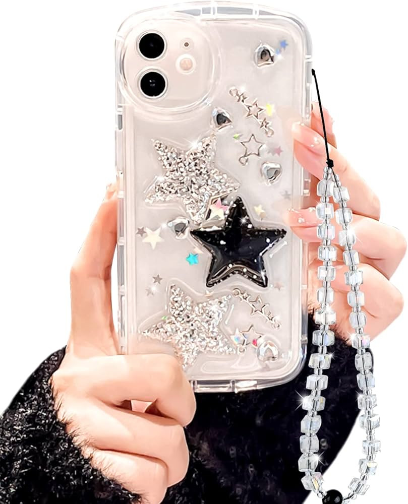 Ownest Compatible for iPhone 12 Cute Glitter 3D Stars Crystal Heart Clear with Design Aesthetic W... | Amazon (US)