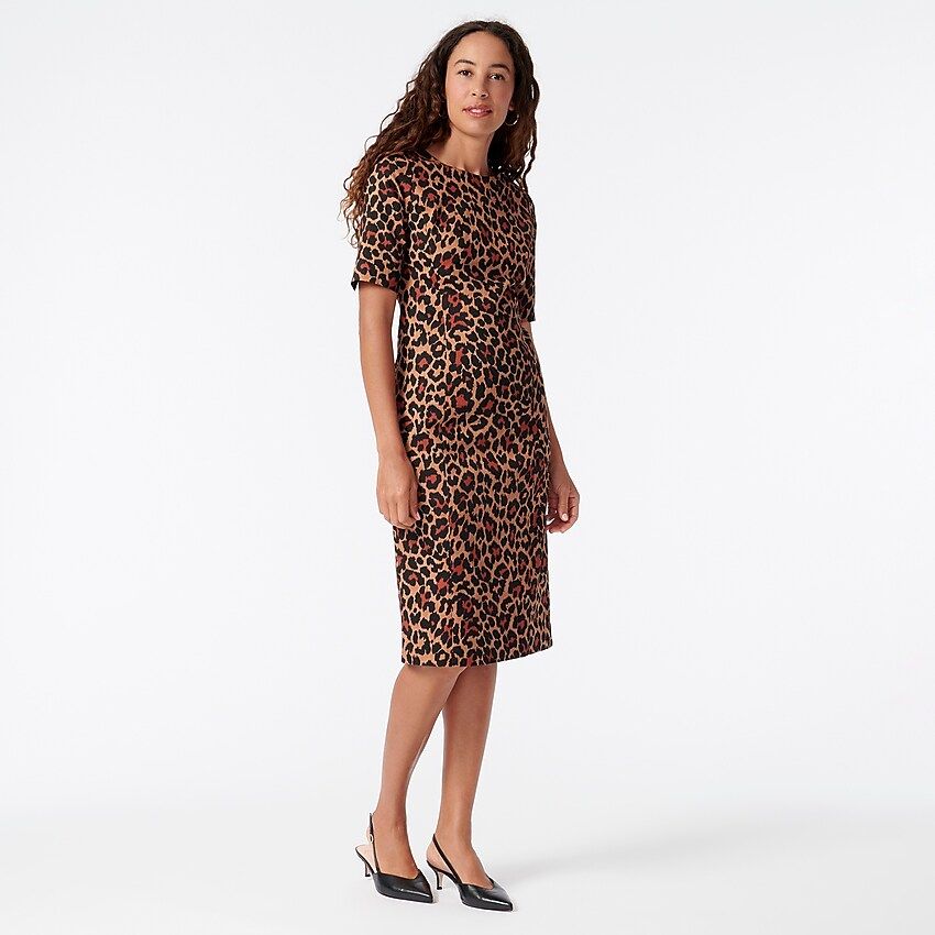 Elbow-sleeve sheath dress in leopard bi-stretch cotton | J.Crew US