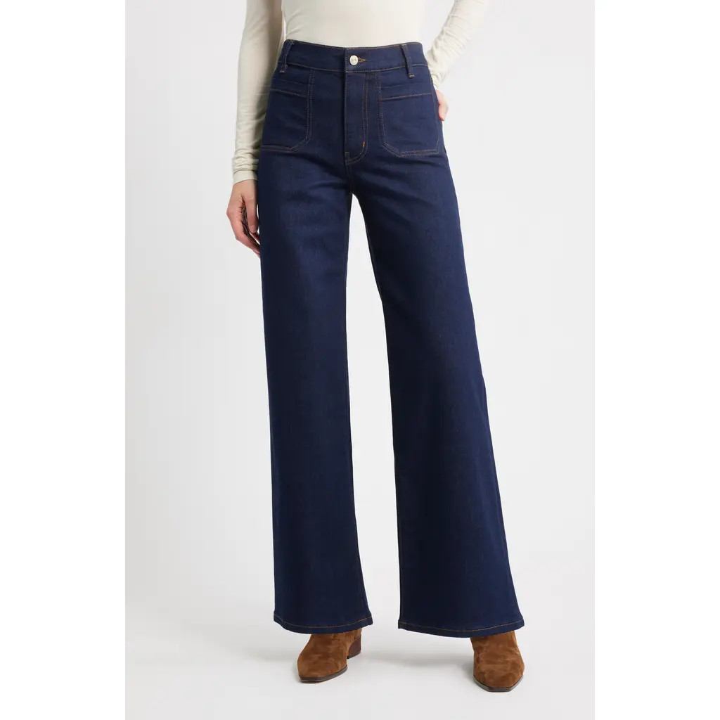 FRAME Le Slim Palazzo Patch Pocket High Waist Wide Leg Jeans in Rinse at Nordstrom, Size 23 | Nordstrom