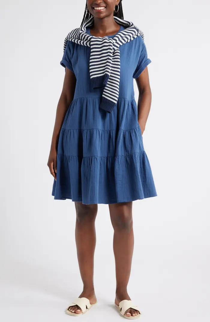 Cotton Gauze Tiered Popover Dress | Nordstrom