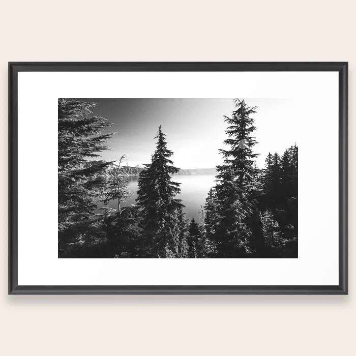 Mountain Lake Forest Black and White Nature Photography Framed Art Print | Society6