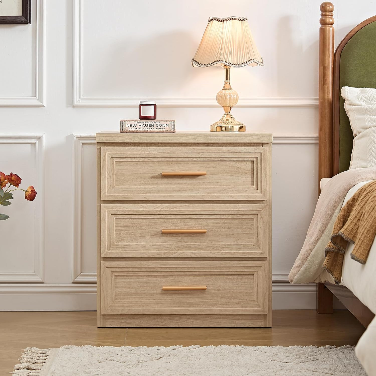 RWYHG Night Stand 3 Drawer Storage 26" Tall Wood with Gold Handle | Amazon (US)