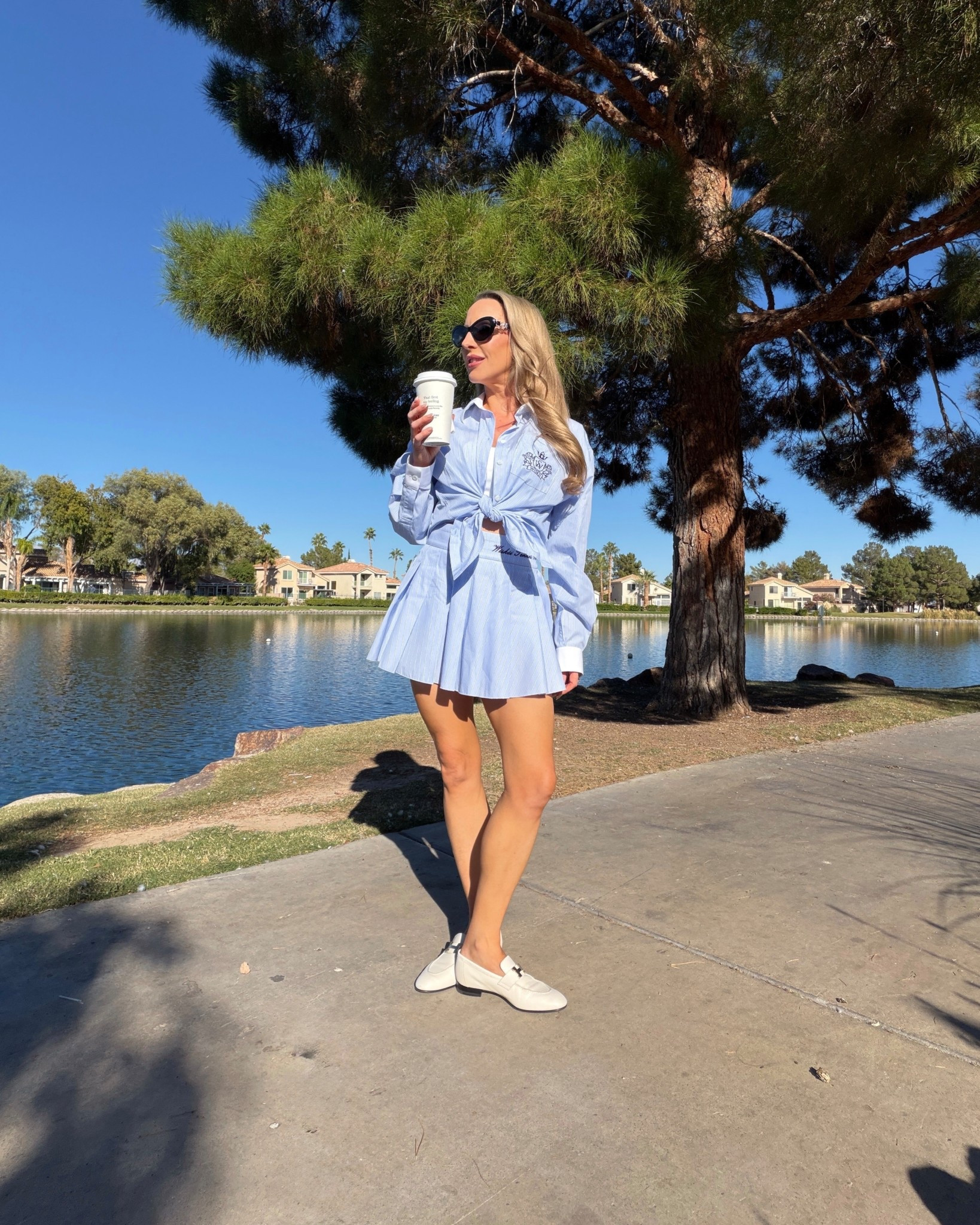OOTD: a blue and white stripe shirt is definitely a wardrobe essential and o love that this has a matching pleated mini skirt with built in shorts. Use WISKII discount code 15EVE for 15% off. 

#LTKSeasonal #LTKSaleAlert #LTKActive