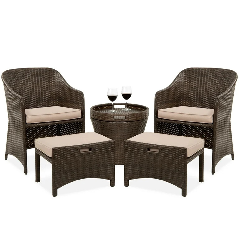 Best Choice Products 5-Piece Outdoor Wicker Patio Bistro  Furniture Set w/ Storage Table, No Asse... | Walmart (US)