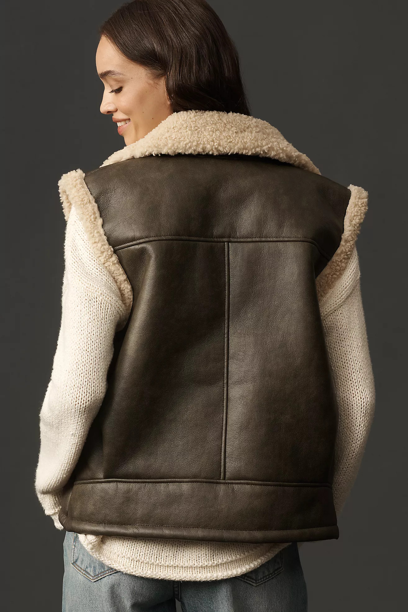 By Anthropologie Faux-Leather Sherpa Fleece-Lined Vest | Anthropologie (US)