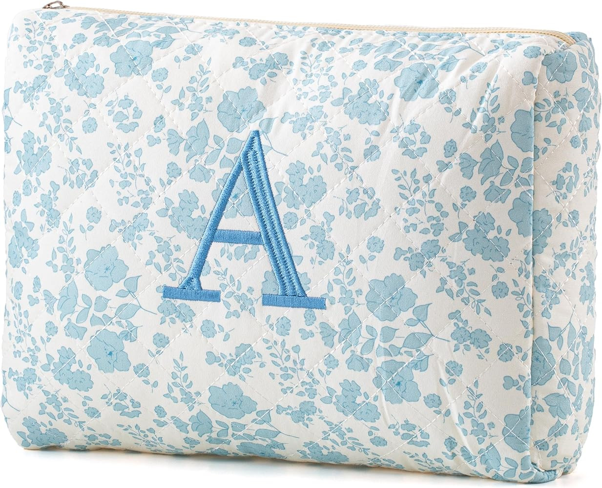 HBselect Initial Quilted Makeup Bag, Cotton Large Travel Makeup Bag, Cute Floral Coquette Make up... | Amazon (US)