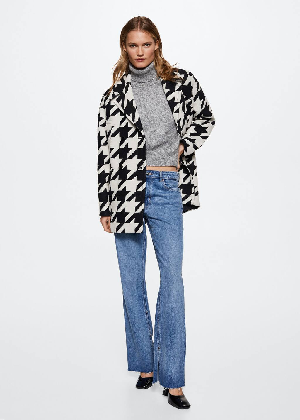 Houndstooth cotton-blend coat -  Women | Mango United Kingdom | MANGO (UK)