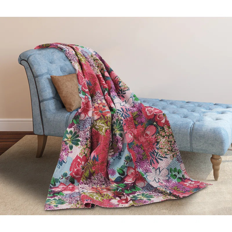 Throw Blanket Handmade Kantha Cotton Throw Blanket | Wayfair North America