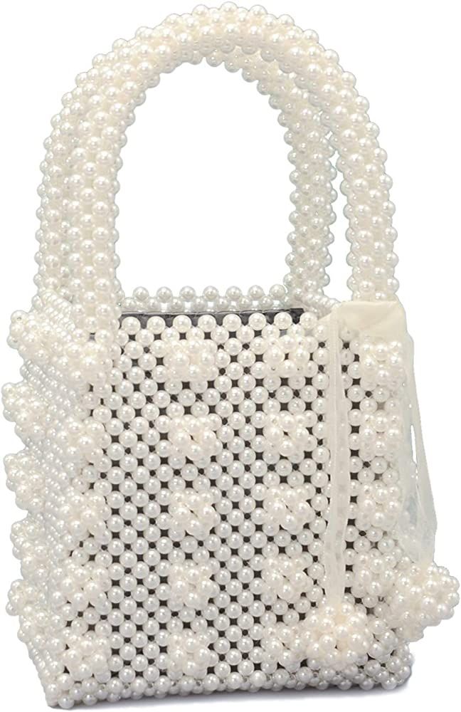 Miuco Womens Beaded Handbags Handmade Weave Crystal Pearl Tote Bags | Amazon (US)