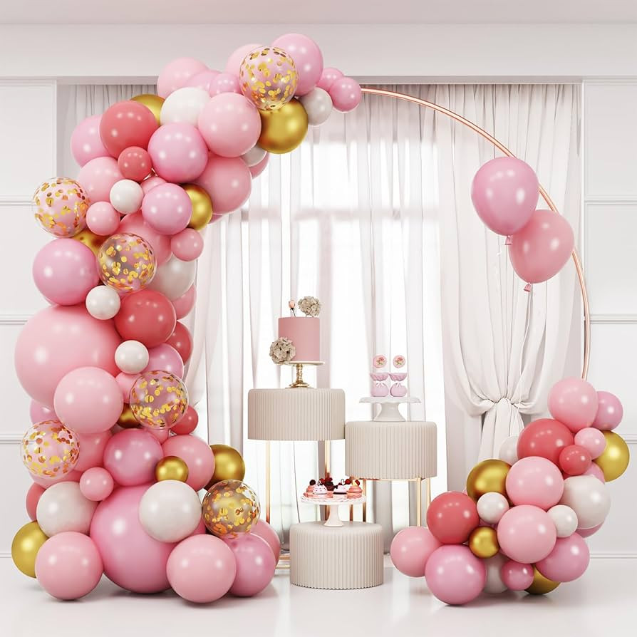 RUBFAC 159pcs Pink Gold Balloons Garland Arch Kit Pastel Pink White Gold Confetti Latex Helium Ba... | Amazon (US)
