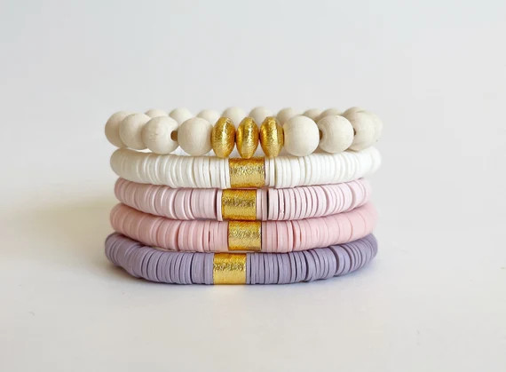 Sweetheart Heishi Disc Bracelet Stack | Etsy (US)