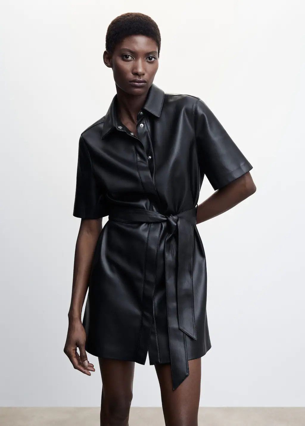 Faux-leather shirt dress | MANGO (US)