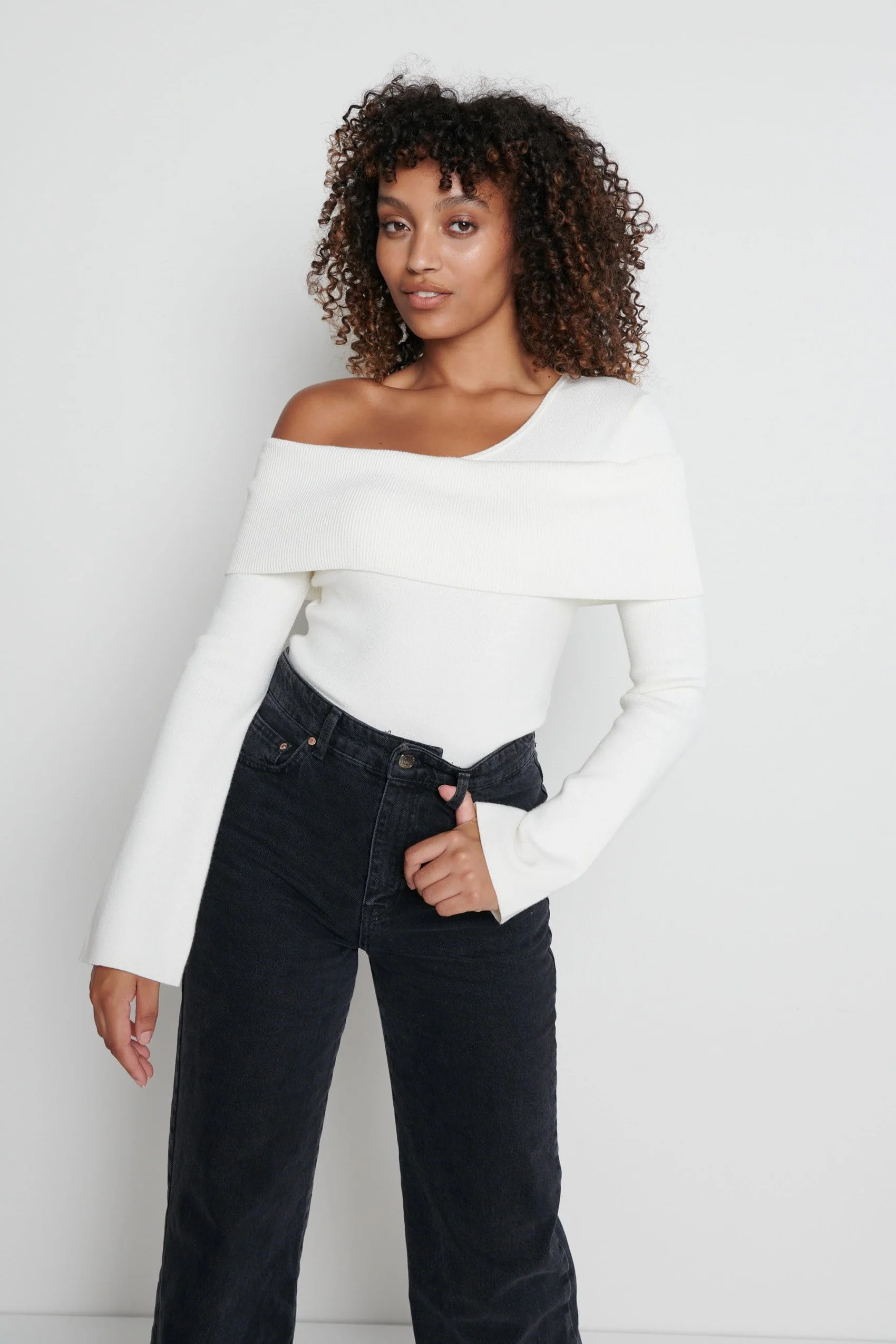 Brigitte Asymmetric Knit Top- Cream | Pretty Lavish (UK)
