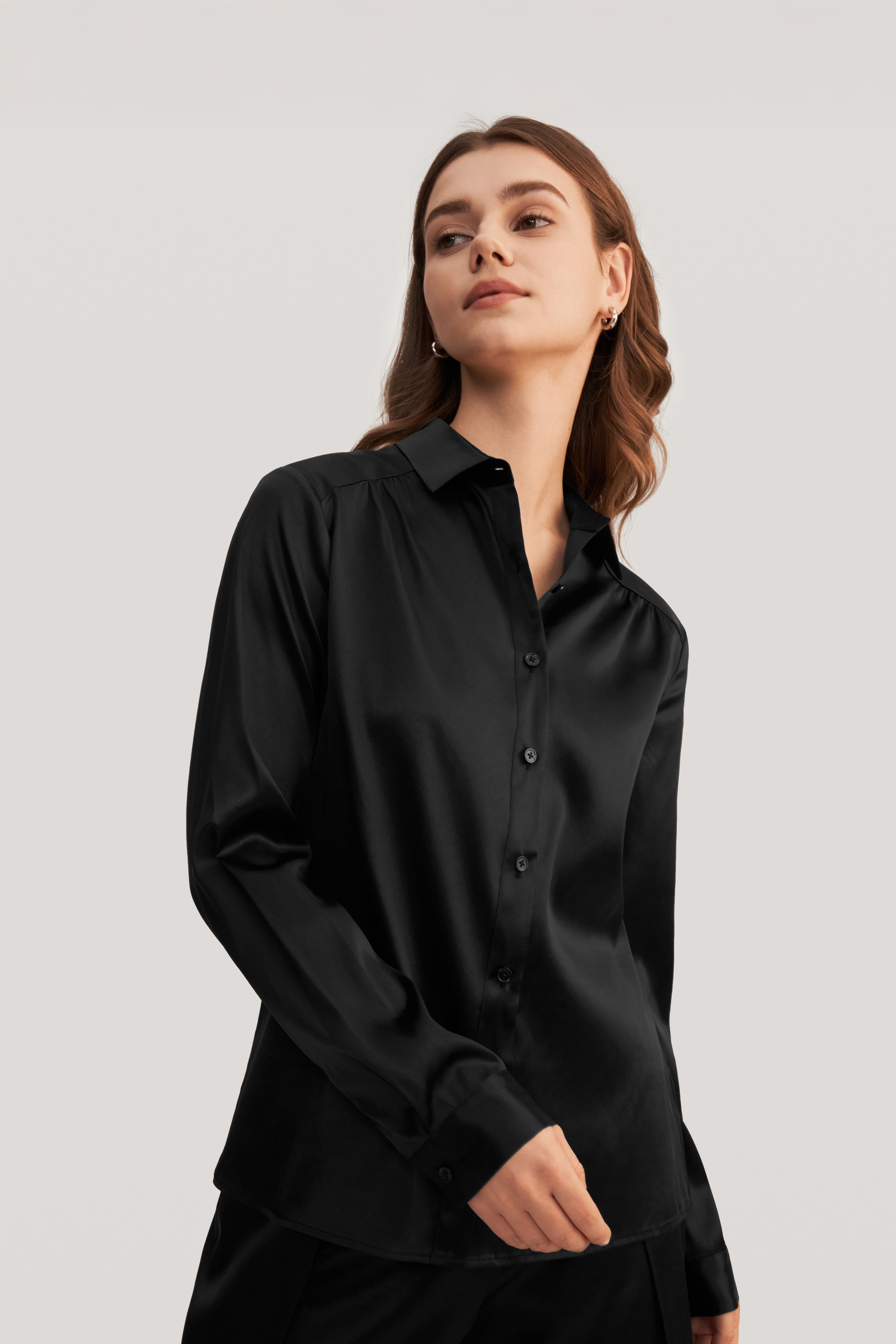 Long Sleeves Collared Silk Blouse | LILYSILK