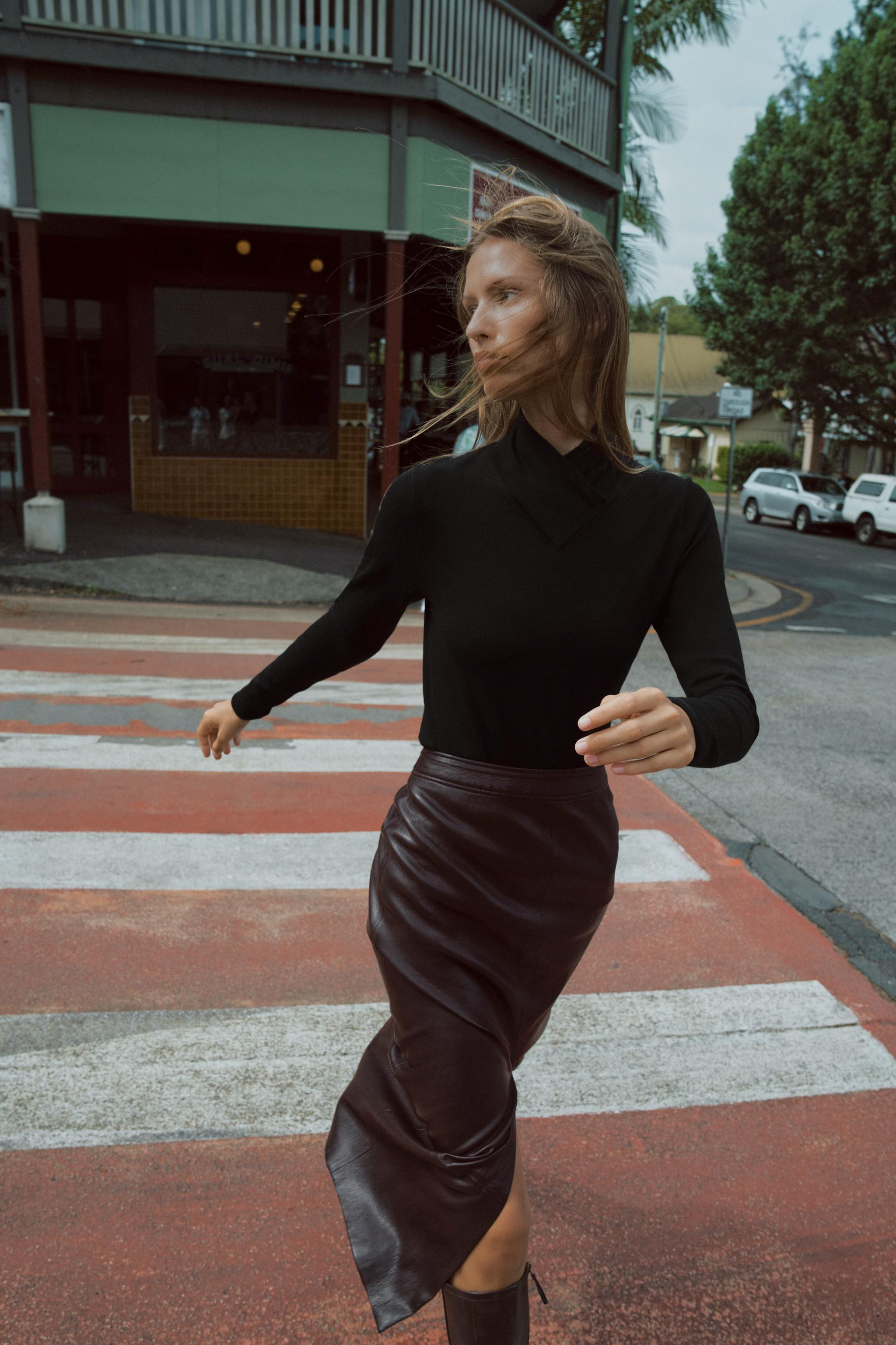 FAUX LEATHER MIDI SKIRT | Zara US