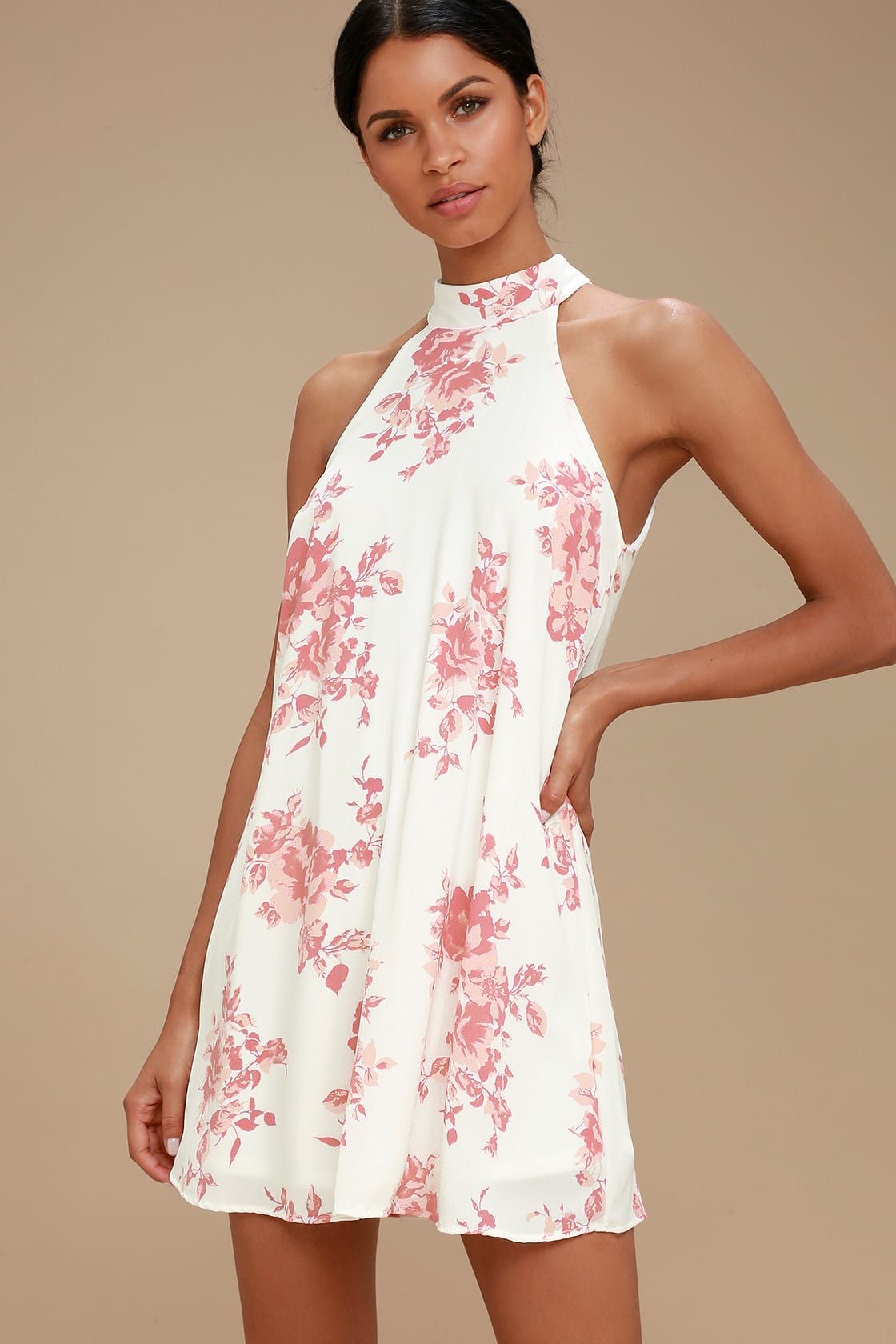 Darling Dearest Blush Pink and White Floral Print Swing Dress | Lulus