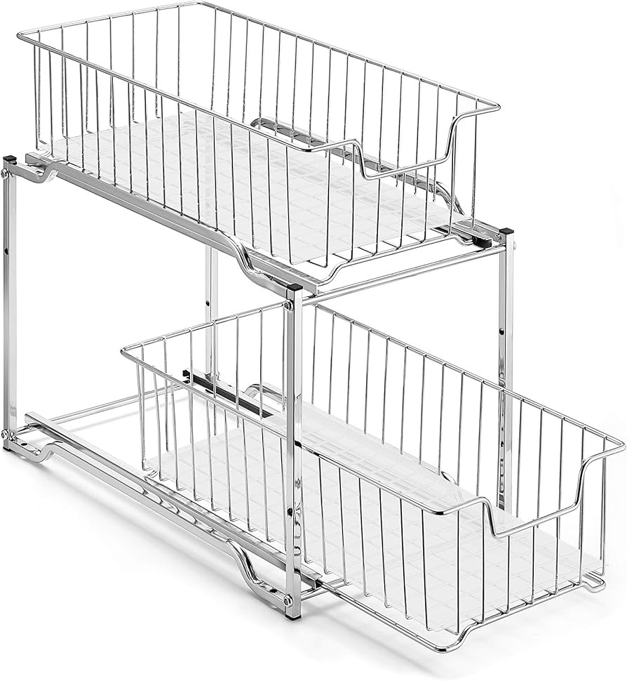 Simple Trending Stackable 2-Tier Under Sink Cabinet Organizer with Sliding Storage Drawer, Chrome | Amazon (US)