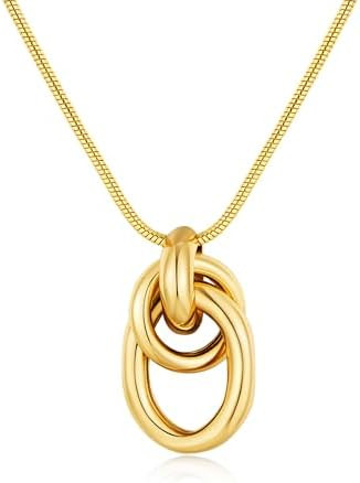 Gold Pendant Necklace for Women Chunky Knot Statement Necklaces 14K Gold Plated Snake Chain Trend... | Amazon (US)