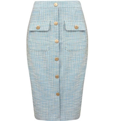 INSPIRE CHIC Women's Tweed High Waist Elegant Office Midi Pencil Skirts Small Light Blue | Target